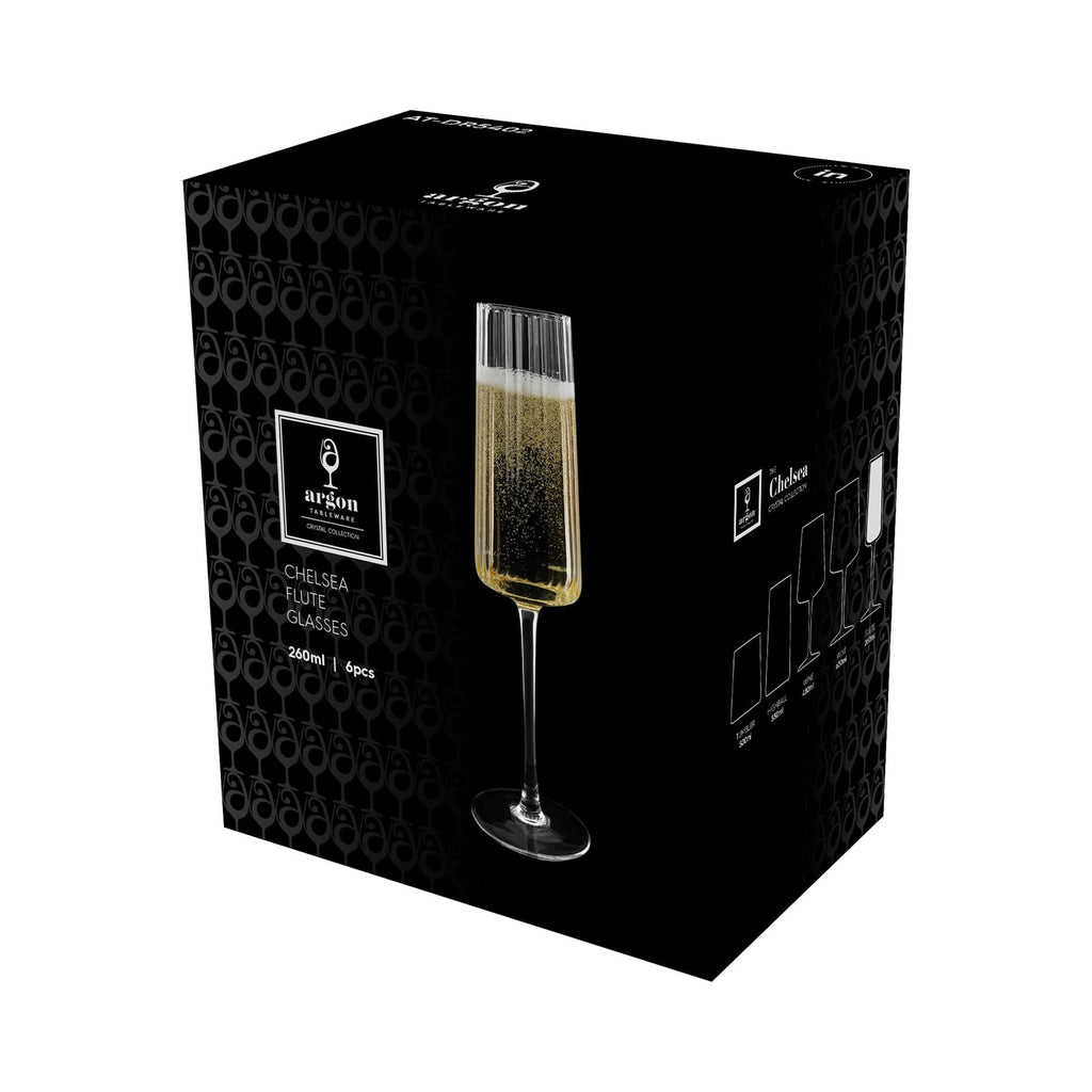 260ml Chelsea Optic Crystal Champagne Flutes - Pack of 6
